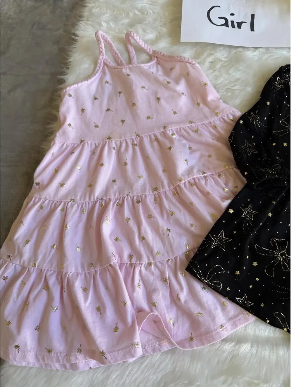 Girls Pink Sleeveless & Black Long Sleeve Gold Star Dress
